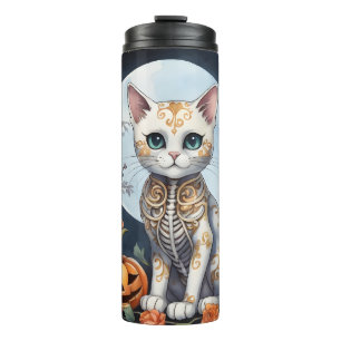 Beautiful Cat Halloween Floral Moon - Whimsical Fe Thermal Tumbler