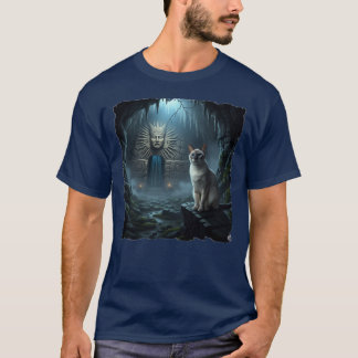 Beautiful cat inside of a spooky temple. T-Shirt