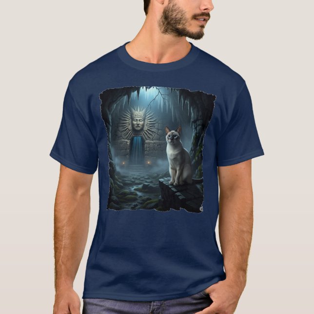 Beautiful cat inside of a spooky temple. T-Shirt (Front)