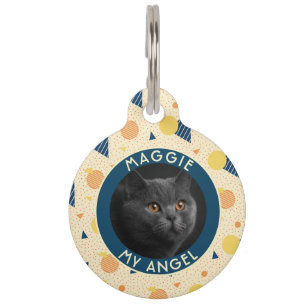 Beautiful Cat Lover Present Memphis Pattern Pet Tag