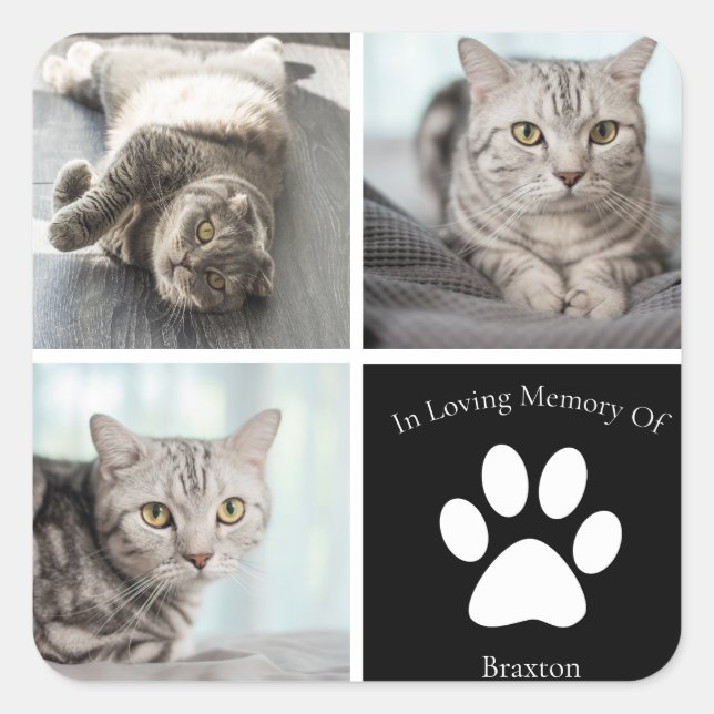 Beautiful Cat Memorial Custom Pet Photo Keepsake Square Sticker (Front)