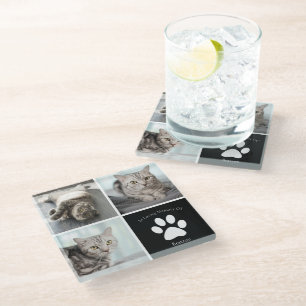 Beautiful Cat Photo Collage In Loving Memory Glass Coaster