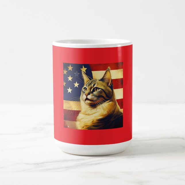 Beautiful Cat With American Flag Background Coffee Mug (Center)