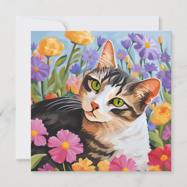 Beautiful cat with flowers (Front)