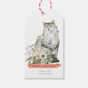 Beautiful Cat with Flowers   Merry Christmas Gift Tags