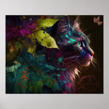 Beautiful cat  with foliage - AI art