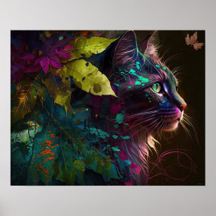 Beautiful cat  with foliage - AI art Poster