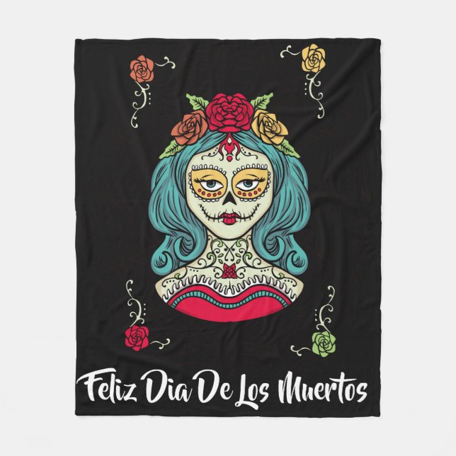 Beautiful Catrina Feliz Día de Muertos Fleece Blanket (Front)