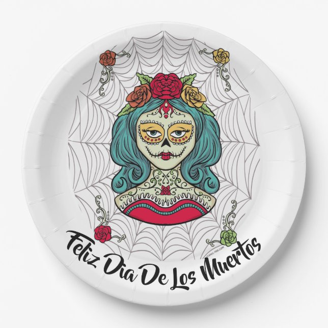 Beautiful Catrina Feliz Día de Muertos Paper Plate (Front)