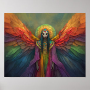 Beautiful Celestial Spirit Guide Wings of Rainbow Poster