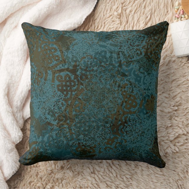Beautiful Celtic Teal Brown Black Pattern Cushion (Blanket)