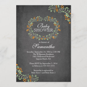 Beautiful Chalkboard Floral Frame Baby Shower Invitation
