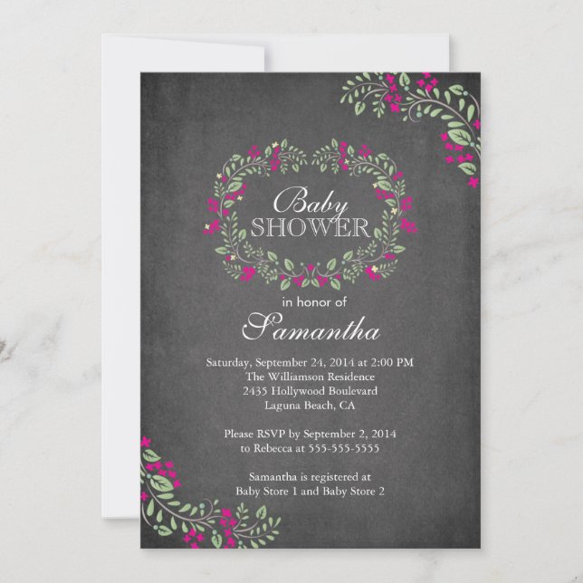 Beautiful Chalkboard Floral Frame Baby Shower Invitation (Front)