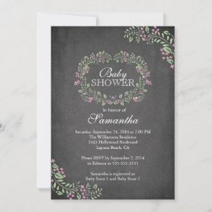 Beautiful Chalkboard Floral Frame Baby Shower Invitation