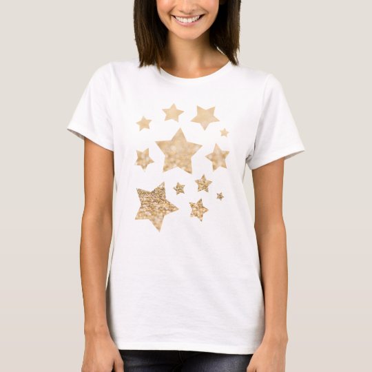 Beautiful champagne gold glitter sparkles Stars T-Shirt