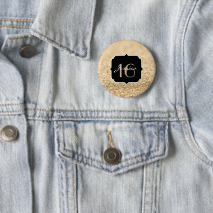 Beautiful champagne gold glitter sparkles Sweet 16 6 Cm Round Badge