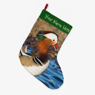 Beautiful Chatty Mandarin Duck at the Pond Large Christmas Stocking
