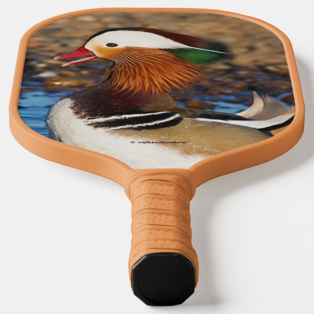 Beautiful Chatty Mandarin Duck at the Pond Pickleball Paddle (Laydown)