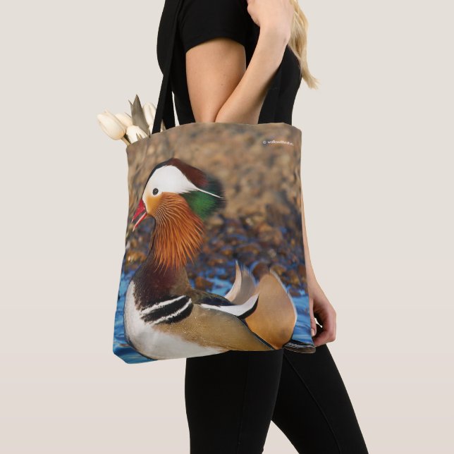 Beautiful Chatty Mandarin Duck at the Pond Tote Bag (Close Up)