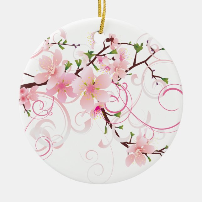 Beautiful Cherry Blossoms Ceramic Tree Decoration (Front)