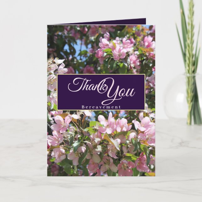 Beautiful Cherry Blossoms Pink Purple Bereavement Thank You Card (Front)