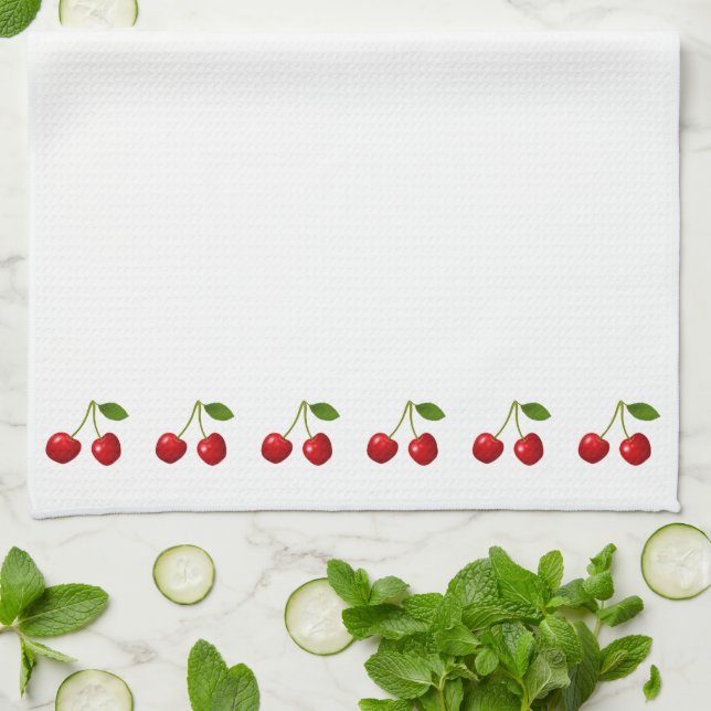 Beautiful Cherry Fruits on White Tea Towel (Folded)
