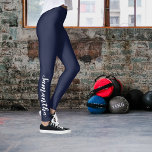 Beautiful Chic Dark Blue Script Leggings<br><div class="desc">Beautiful dark blue leggings with white calligraphy script. You can customise the text.</div>