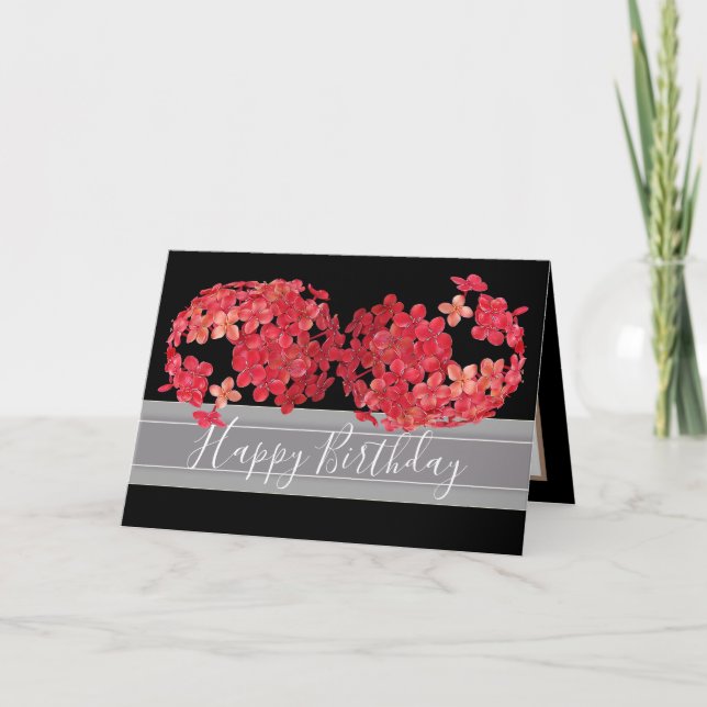Beautiful Chic Floral Bouquet Red Flowers Birthday Card (Front)