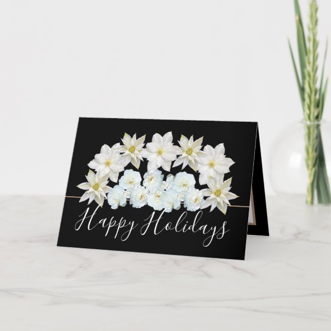 Beautiful Chic Floral Bouquet White Flower Holiday Card (Front)