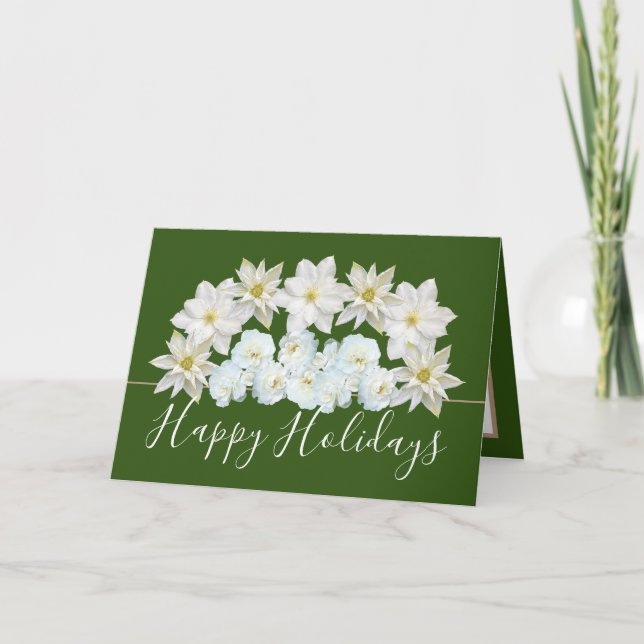 Beautiful Chic Floral Bouquet White Flower Holiday Card (Front)