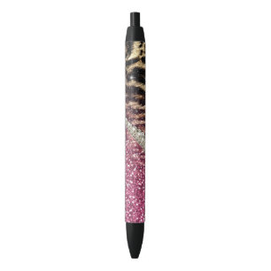 Beautiful chic girly leopard animal faux fur print black ink pen