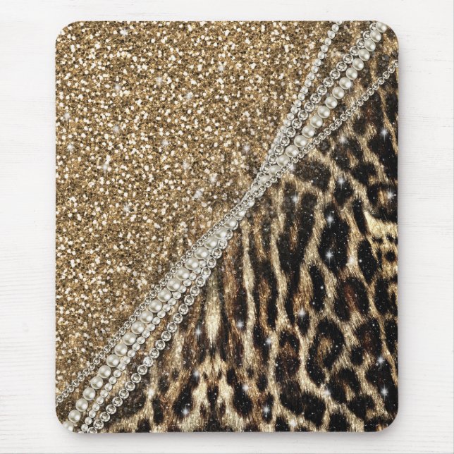 Beautiful chic girly leopard animal faux fur print mouse mat (Front)