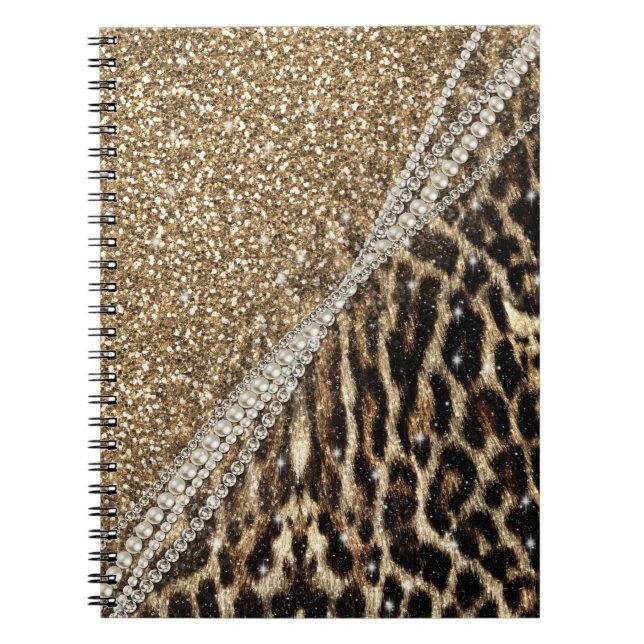 Beautiful chic girly leopard animal faux fur print notebook (Front)