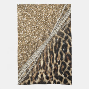Beautiful chic girly leopard animal faux fur print tea towel