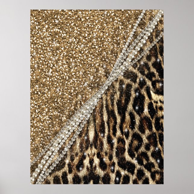 Beautiful Chic Girly Leopard Print Gold Glitter (Front)