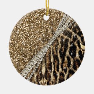 Beautiful Chic Girly Leopard Print Gold Glitter Ceramic Tree Decoration