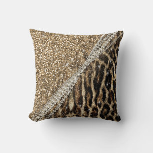 Beautiful Chic Girly Leopard Print Gold Glitter Cushion