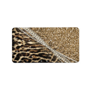 Beautiful Chic Girly Leopard Print Gold Glitter Label