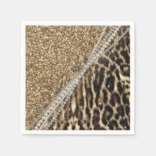 Beautiful Chic Girly Leopard Print Gold Glitter Napkin