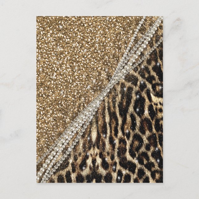 Beautiful Chic Girly Leopard Print Gold Glitter Postcard (Front)