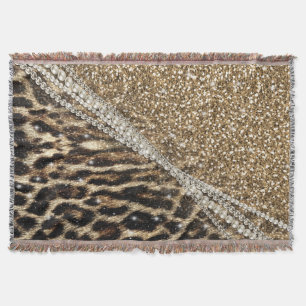 Beautiful Chic Girly Leopard Print Gold Glitter Throw Blanket