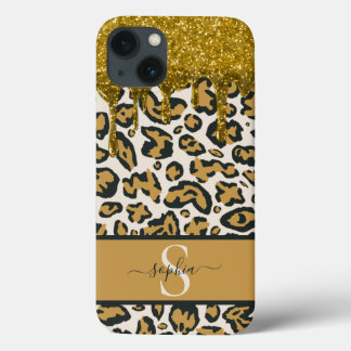 Beautiful Chic Gold Faux Glitter Leopard Print iPhone 13 Case