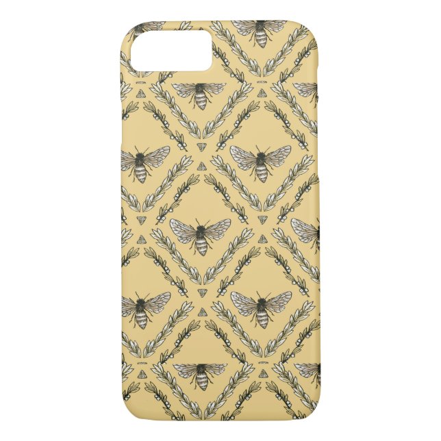 Beautiful Chic Hand-Drawn Bee Pattern Case-Mate iPhone Case (Back)