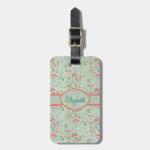 Beautiful chic vintage spring floral and flamingo luggage tag