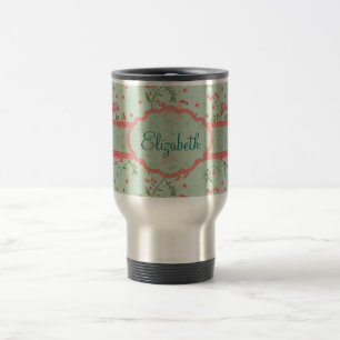 Beautiful chic vintage spring floral and flamingo travel mug