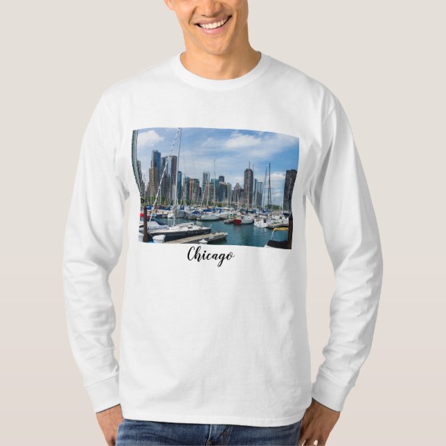 Beautiful Chicago Harbour Long Sleeve T-Shirt (Front)