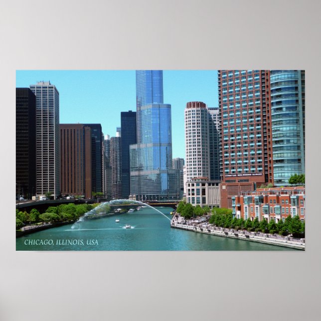 Beautiful Chicago Illinois Downtown River View  Poster (Front)