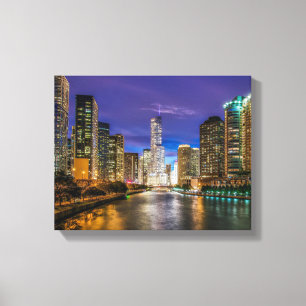 Beautiful Chicago River at Sunset, Illinois Canvas Print