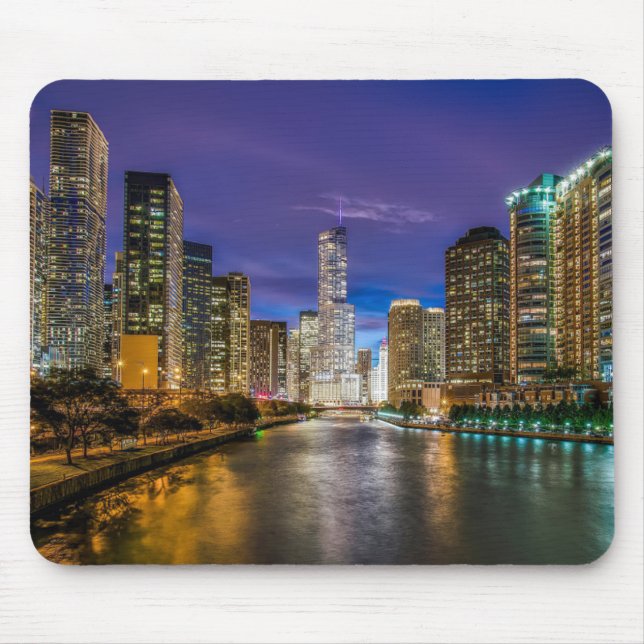 Beautiful Chicago River at Sunset, Illinois Mouse Mat (Front)