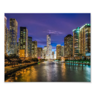 Beautiful Chicago River at Sunset, Illinois Photo Print